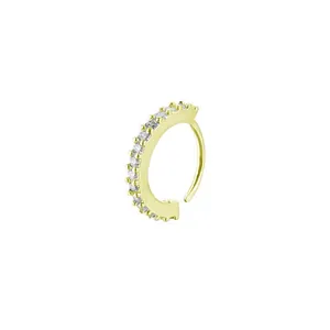 Gold-plated C-shaped nose ring featuring micro-pave clear cubic zirconia stones
