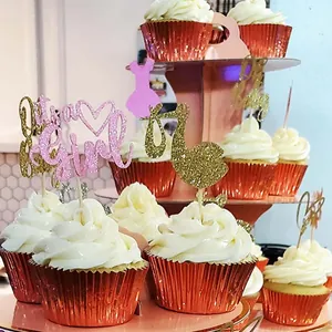 Διακόσμηση cupcake It's a Girl με γκλίτερ και καρδιές για πάρτι baby shower και γέννηση