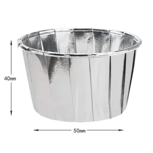 Detail view of 50x40mm silver foil cupcake liners with metallic finish dimensions