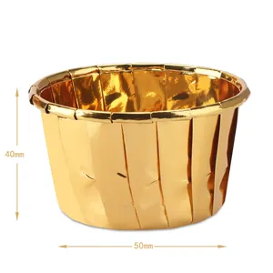 Detail of 40mm height and 50mm base gold foil muffin cups with rolled edges for baking