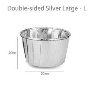 50pcs double-sided silver aluminum foil muffin cups for baking cupcakes with rolled edges