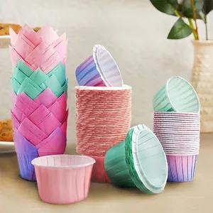 Coated Paper Muffin Cupcake Liners Oil-proof Heat Resistant Tulip Lace Rolled Edge Baking Cups For Party Wedding Dessert Decor