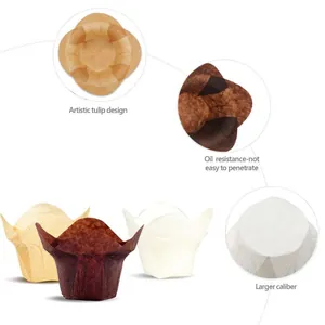 Macro-detail van tulp-cupcakevormpjes met vetvrij papier en bloemblad-ontwerp