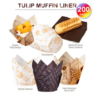 Moldes para Cupcakes de Tulipán Papel Antigrasa Resistentes al Calor para Muffin y Repostería para Boda Fiesta