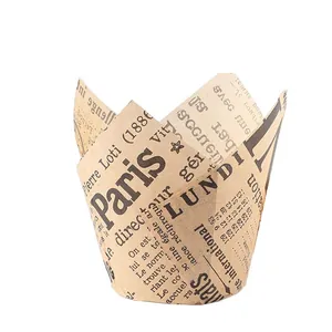 Cápsulas de tulipán para cupcakes con diseño de periódico vintage en papel marrón