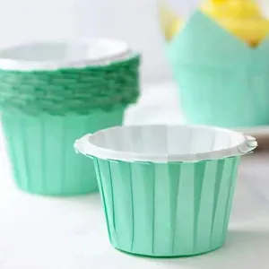 Detail of mint green tulip muffin cups with greaseproof vertical pleated texture