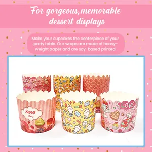Cupcake-vormpjes van zwaar papier met diverse prints zoals hartjes en strepen voor bakken