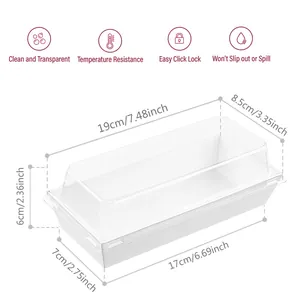 Clear rectangle sandwich box with white base and dimensions for pastry packaging