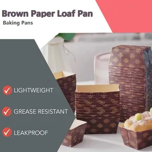 Brown paper loaf pan with gold vintage pattern for greaseproof baking and cake molds