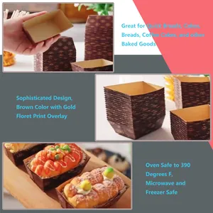 Brown rectangular corrugated cardboard cake liners with gold floret pattern print