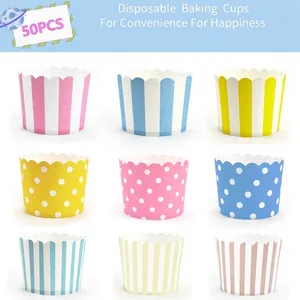 Heat Resistant Greaseproof Cupcake Liners Striped Polka Dot Muffin Cups PE Coated Wood Pulp Paper Baking Cups For Party Wedding Cake Decor