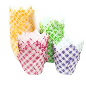 Pirottini a tulipano per muffin a quadretti colorati in carta antigrasso per dolci