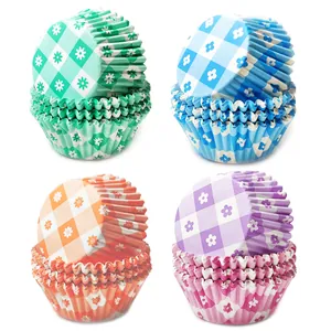 Greaseproof Paper Cupcake Liners Checkered Floral Muffin Cups Heat Resistant Cake Molds For Baking Birthday Party Wedding