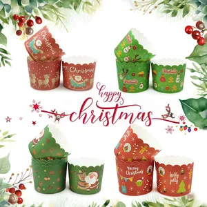 Kerst Cupcake Vormpjes Hittebestendig Vetvrij Bakpapier Muffin Vormpjes Met Kerstman Rendier Patronen Voor Feestdagen