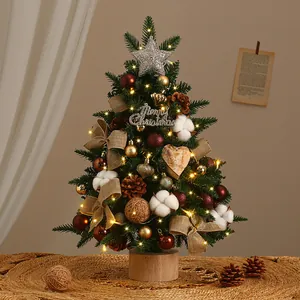 Mini Desktop Christmas Tree With LED Lights Artificial Snow Flocked Small Xmas Tree For Home Office Holiday Table Decor