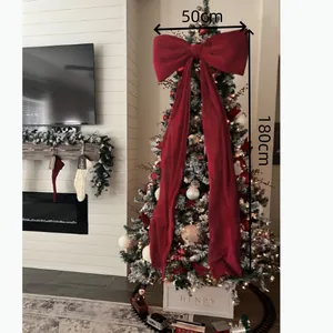 Fiocco di Natale oversize in velluto bordeaux con nastri lunghi per decorazione