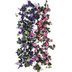 Lierres de gloire du matin artificiels violets et roses pour décoration murale suspendue
