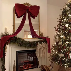Grande fiocco di velluto bordeaux per albero di Natale e decorazione festiva di finestre