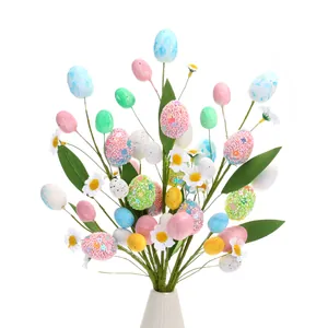 Artificial Easter Egg Branches Foam Easter Eggs With Daisy Flowers For Home Party Spring Decoration Festive Floral Picks