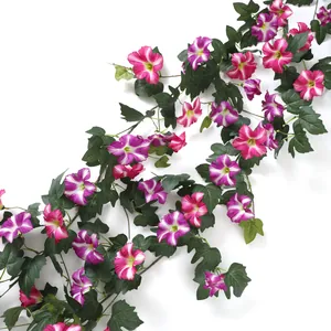 Guirlande de gloire du matin artificielle 1,75m avec fleurs roses et violettes décor