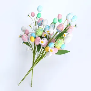 Artificial Easter egg floral picks with colorful spotted eggs and white daisy flowers