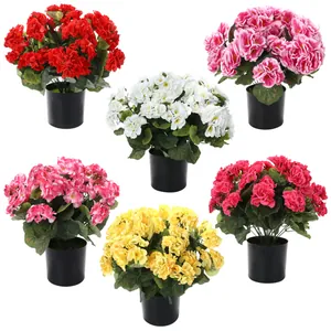 Planta en Maceta de Geranio Artificial Flores de Seda de Begonia en Maceta de Plástico Negro para Decoración Hogar Jardín Patio Arreglo Floral