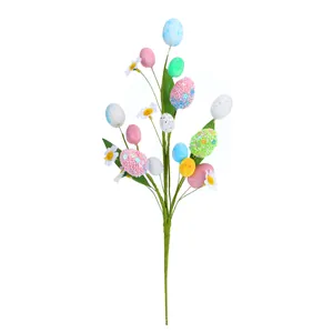 Easter egg floral branches with colorful eggs and white daisies for home decor