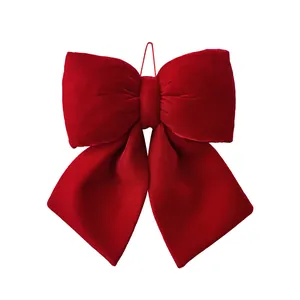 Classic red velvet Christmas bow pendant for holiday tree decoration and festive DIY crafts