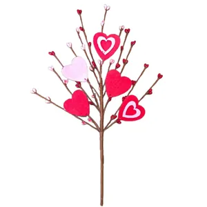 Felt Valentine's Day pick with red berries and heart ornaments for home decoration