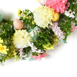 50cm Easter daisy wreath with colorful eggs, berries, and eucalyptus leaves on white background