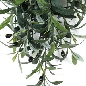 Artificial olive leaf teardrop wreath with dark green leaves and black olives for decor