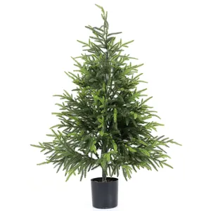 Realistic Norfolk Island Pine Christmas tree in a minimalist black planter for home decor