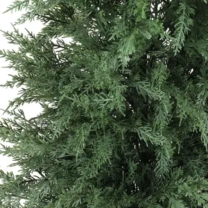 Realistic artificial cypress bonsai with lush green pine needles on white background