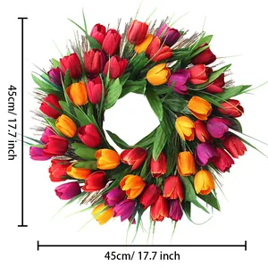 45cm multi-color artificial tulip wreath with vibrant spring flowers for door decoration