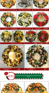 Close-up of decorative Christmas wreath with Merry Christmas sign and LED lights
