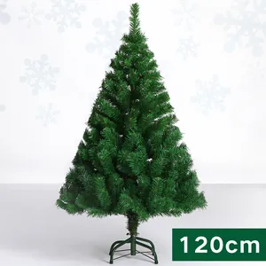 Détail d'un sapin de Noël artificiel vert dense de 120 cm avec son support en métal
