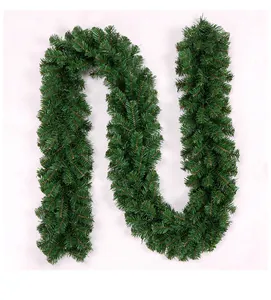 Close-up of 2.7m thick green PVC artificial Christmas garland with realistic pine needles