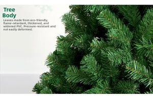 Détail des aiguilles en PVC ignifuge épaissi sur le sapin de Noël vert très dense