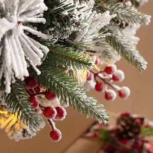 75cm Christmas wreath with flocked snow, red berries, and warm LED lights decoration