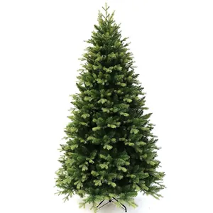 Premium forest green artificial Christmas tree with metal stand on white background