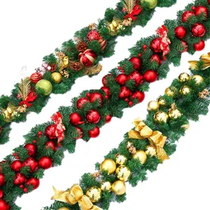 2.7m Christmas garland with pine needles, colorful baubles and festive ornaments