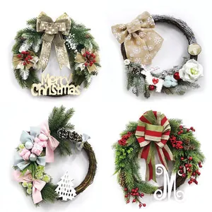 Handmade Christmas Wreath Artificial Pine Needle Pinecone Burlap Bow Hanging Decoration For Festival Home Door Wall Ornament