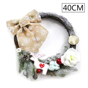 40cm Christmas wreath with pine cones and white reindeer for wall and door decoration