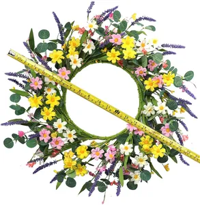 Detailed view showing 20-inch outer diameter measurement of the artificial floral wreath