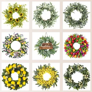 Nine styles of artificial eucalyptus and flower wreaths for home and door decoration