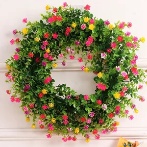 Guirnalda de Primavera de Pascua Artificial Colorida Aliento de Bebé Eucalipto Vid Floral Colgante de Puerta para Decoración