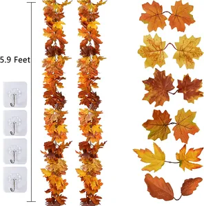 Detail of 5.9ft autumn maple leaf garlands with adhesive hooks for festive wall hanging decoration