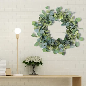 Nordic style eucalyptus wreath with realistic green leaves for wall decoration