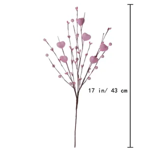 Stelo di bacche a cuore rosa 43 cm spray floreale per decoro di San Valentino
