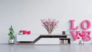 Mobile porta TV moderno minimalista in legno e bianco con vani portaoggetti per soggiorno